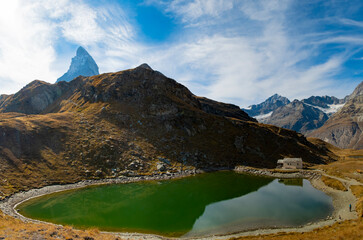 Fototapeta premium Small glacial lake near Matterhorn mount Zermatt Switzerland alps