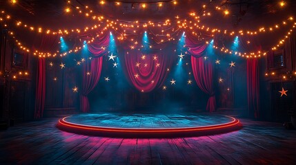 Retro circus performance stage with spotlights high resolution hd design