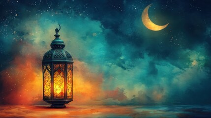 A Serene Nightscape With Lanterns Illuminating the Mystical Celestial Background