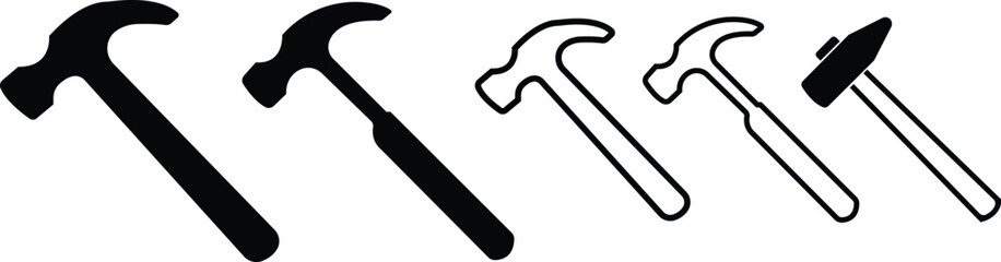 Hammer Icon Set - Solid & Outline Vector Tool Illustrations