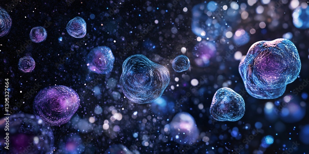 Poster cellular cosmos: illustrative depiction of a vibrant, interconnected network of glowing, cellular st