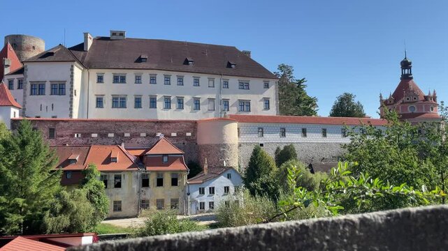 Jindrichuv Hradec, Czech Republic, historic center of Jindřichův Hradec with castle, medieval town, Rondel music pavilion, hudebni pavilon Rondel