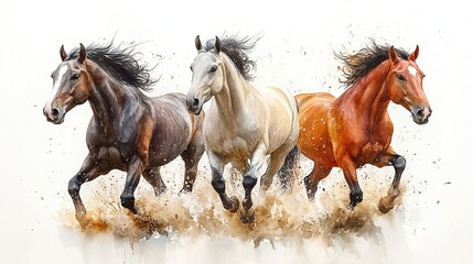 Obraz premium wild horses clipart watercolor illustration hand painted digital artwork