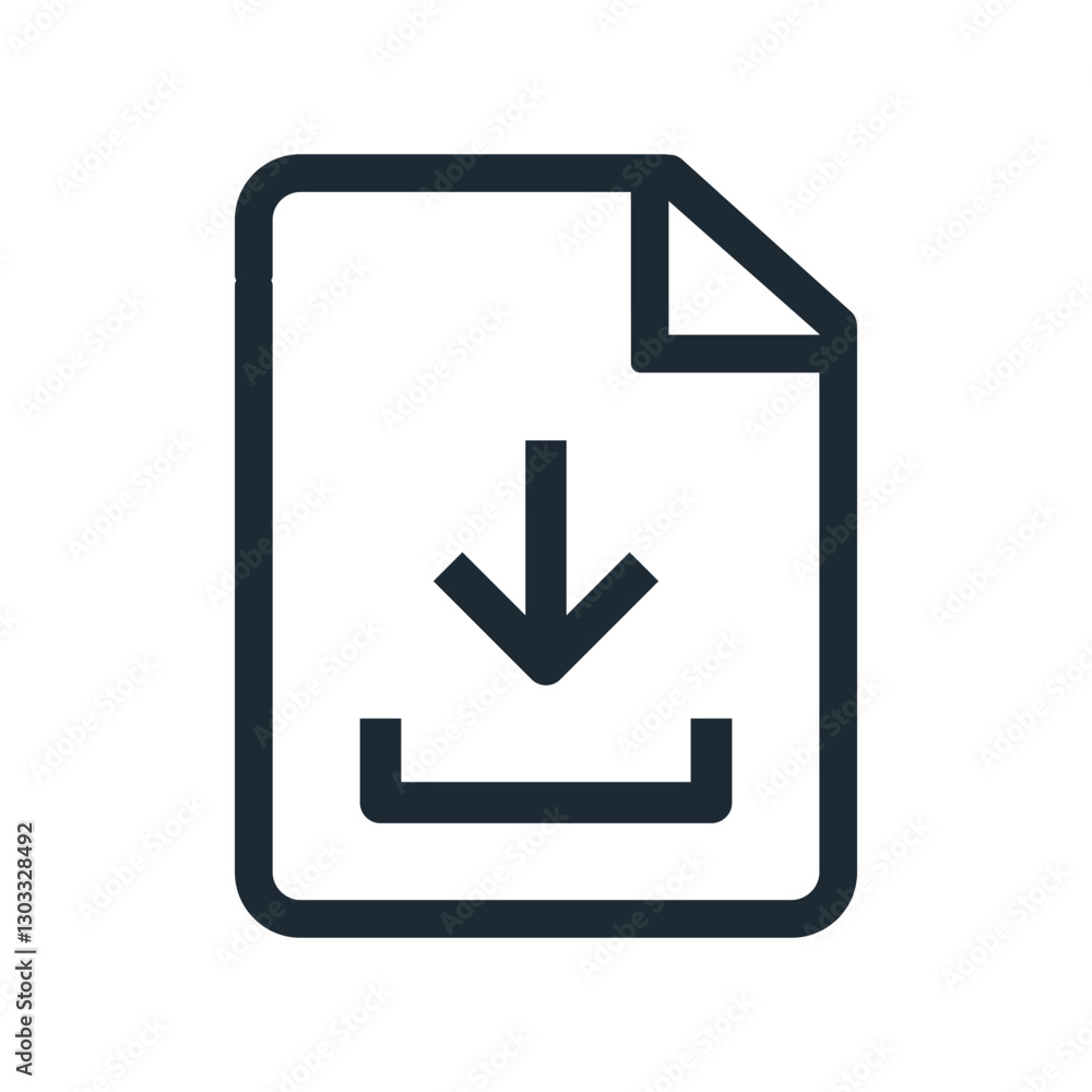 Poster file download line icon, receiving document with arrow - vector