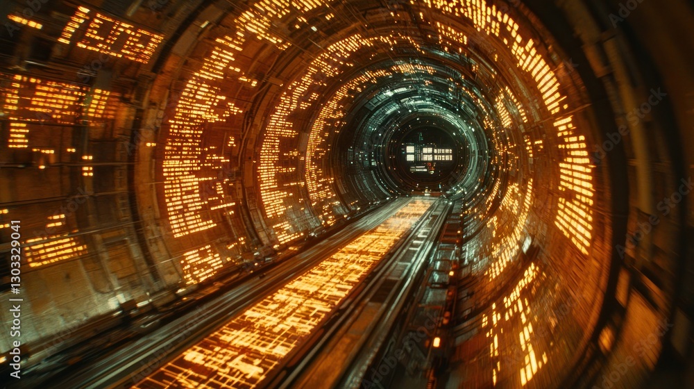 Aufkleber futuristic hyperloop tunnel: a journey through glowing circuits