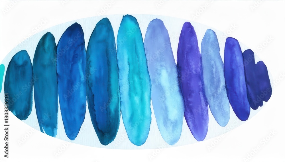 Poster abstract watercolor painting of three overlapping blue and purple circles with fluid gradients for m