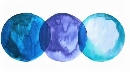 abstract watercolor painting of three overlapping blue and purple circles with fluid gradients for modern wall art and design

