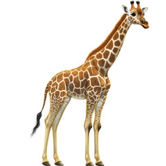Obraz premium Giraffe Standing Isolated On Black. Wild Animal Art For Kids Book