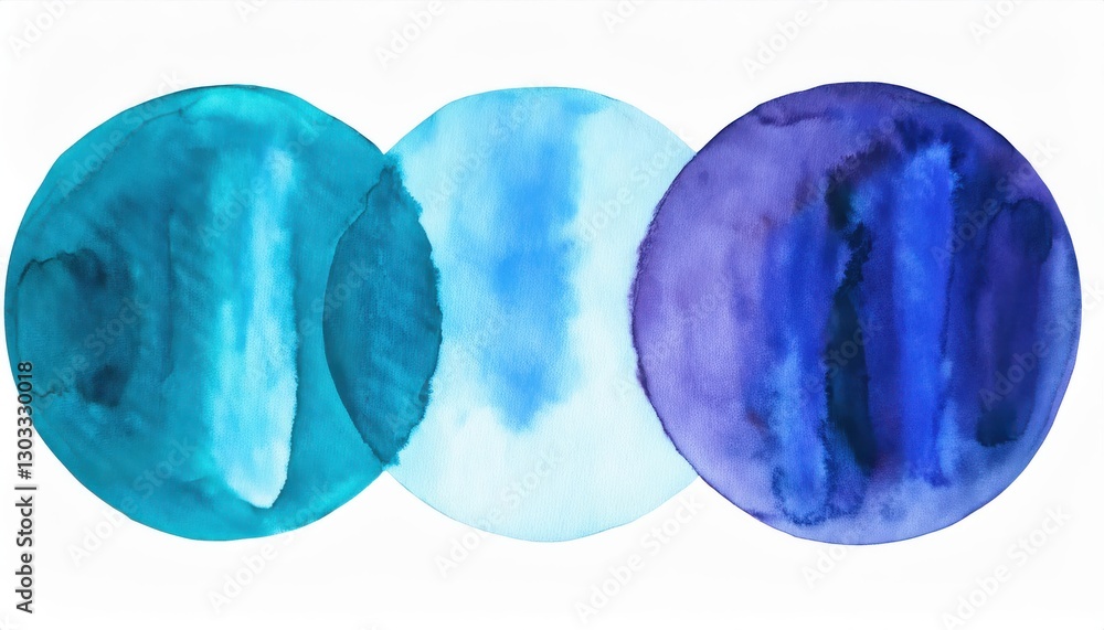 Aufkleber abstract watercolor painting of three overlapping blue and purple circles with fluid gradients for m