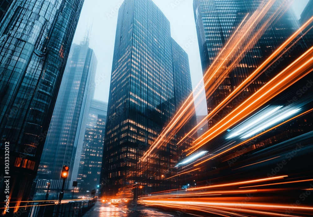 Poster dynamic cityscape: capture the pulsating energy of a modern metropolis, showcasing towering skyscrap