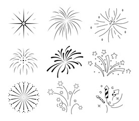 fireworks; holiday; sky; vector; salute; icon; flash; happiness; collection; birthday; party; event; celebrate; new year; emotion; bright; light lines; celebration; carnival; replica; set; set; ready;