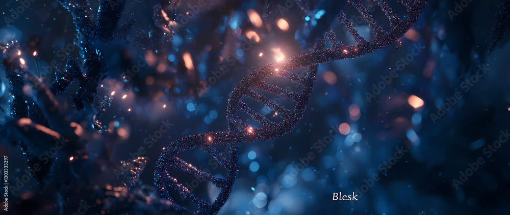 Poster dna helix in abstract exploration: an immersive view of a dna helix in an abstract, artistic represe