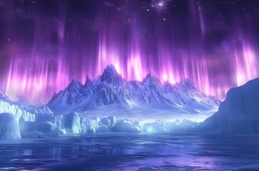 Naklejka premium Arctic Aurora Mountains at Night