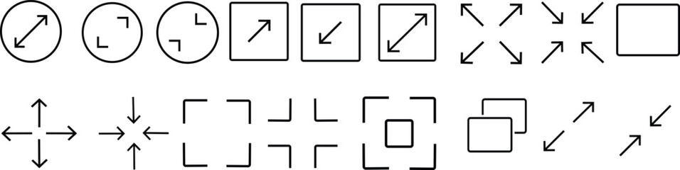 Fototapeta premium Minimalist Expand and Minimize Icons Set - Vector Symbols for UI, Screen, and Zoom Controls