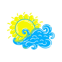 Obraz premium Sunny sea breeze icon with waves, vibrant beach atmosphere concept