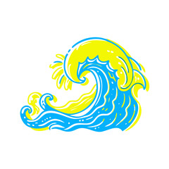 Fototapeta premium Vibrant wave icon splashing in bright blue and yellow colors, water concept