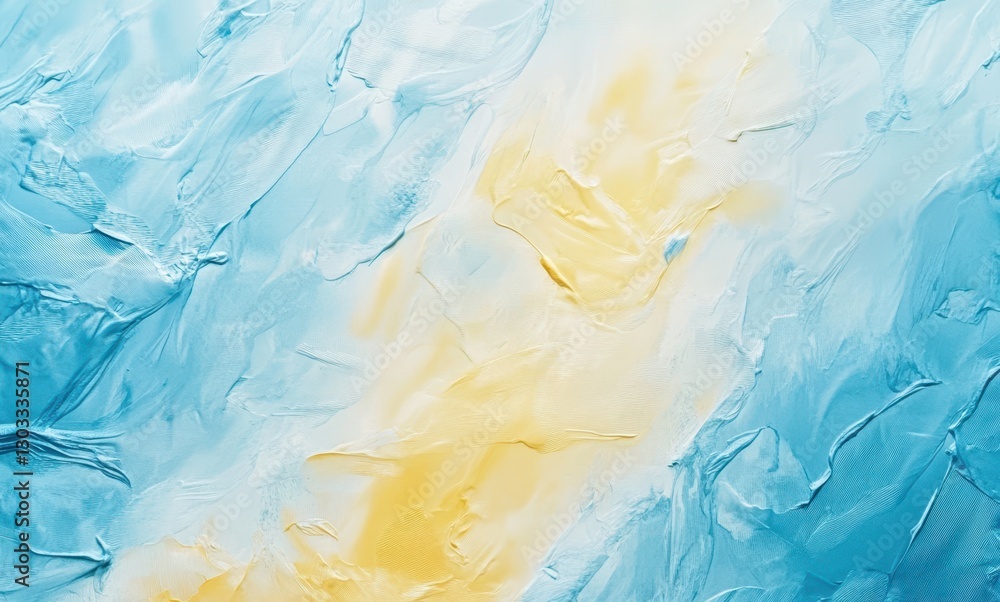 Aufkleber abstract artistic background with textured brush strokes in soft blue and gentle yellow hues creatin