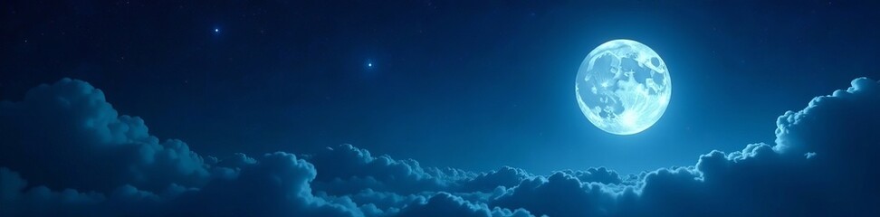 Stunning view of bright full moon in clear night sky, twinkling stars, mystical atmosphere, view, night sky