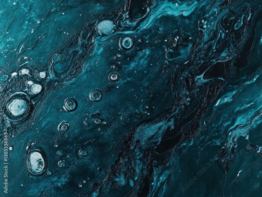 Poster abstract blue and green swirling paint patterns with circular shapes and textures resembling ocean w