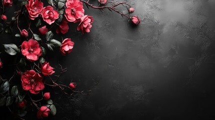 Dark red roses on a black background. Perfect for mourning, remembrance, or gothic themes.