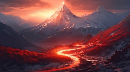 Serene mountain view scenic sunset high resolution wallpaper