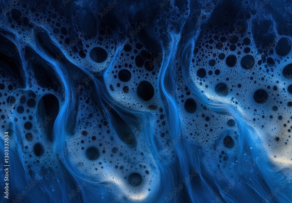 Poster abstract blue liquid surface with bubbles and waves creating unique and dynamic patterns suitable fo