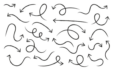 Hand drawn arrows with various twists and turns, Set of Arrow Grunge Routes line trace. perfect for creative projects and presentations.