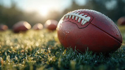 Close-up of a ball on the grass on a soccer field. Sports concept.