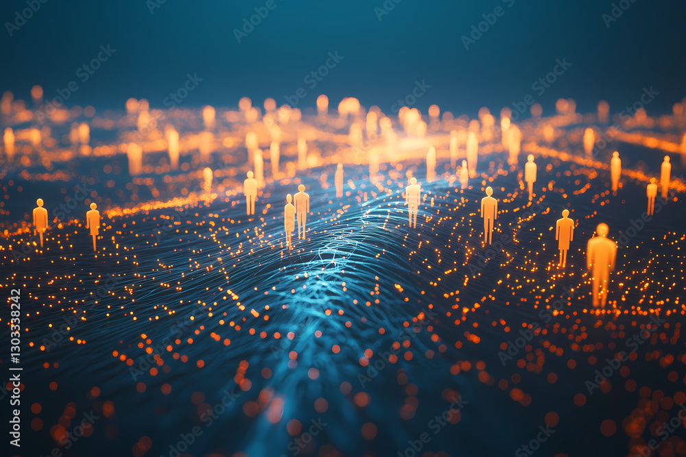 Poster digital human network: this futuristic image showcases a vast network of interconnected digital huma