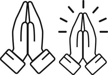 Praying Hands Icon Set - Outline Vector Spiritual & Religious Gesture Illustrations