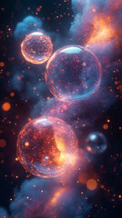Naklejka premium Abstract representation of fluid particle flow with bubbles, symbolizing futuristic nano medical technology and microbiology science fiction, showcasing cutting-edge innovations in modern science. 
