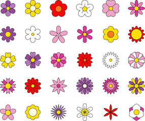 Flower icon. Flower icons set isolated on white background. Flower bouquet icon, bouquet icon, botanical icon, simple flower icon, flower line icon. Flowers vector elements collection. Floral icon set