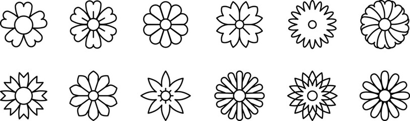 Flower icon. Flower icons set isolated on white background. Flower bouquet icon, bouquet icon, botanical icon, simple flower icon, flower line icon. Flowers vector elements collection. Floral icon set