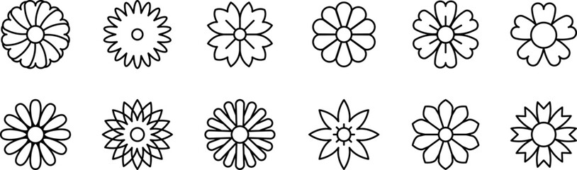 Flower icon. Flower icons set isolated on white background. Flower bouquet icon, bouquet icon, botanical icon, simple flower icon, flower line icon. Flowers vector elements collection. Floral icon set