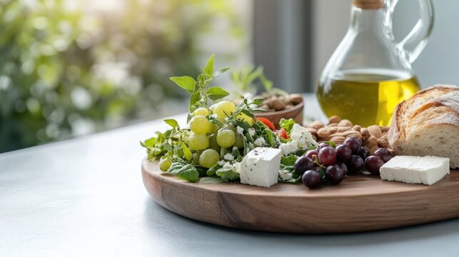 Mediterranean Diet Month - nutritious cuisine, balanced meals, fresh ingredients, healthy eating, dietary benefits, organic produce, heart health, wellness focus, culinary tradition, natural flavors.