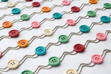 Creative pattern of multicolored buttons connected by metal clips