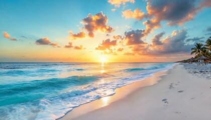 Tropical Beach Sunset_ Turquoise Waves & Golden Sky