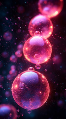 Naklejka premium Abstract representation of fluid particle flow with bubbles, symbolizing futuristic nano medical technology and microbiology science fiction, showcasing cutting-edge innovations in modern science. 