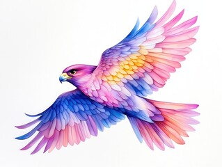 Obraz premium Colorful bird in flight with vibrant feathers against a white background