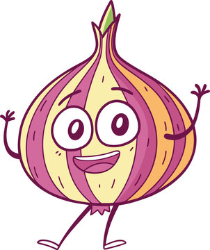 Naklejki Onion with a cheerful expression and lively pose.