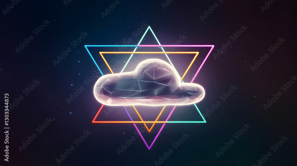 Poster digital cloud: a captivating digital rendering showcases a stylized cloud suspended within an intric