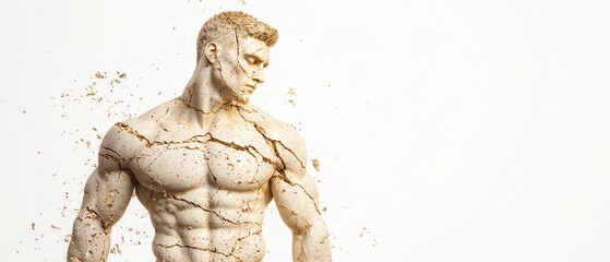 An artistic representation of a muscular figure symbolizing strength and resilience, crafted from clay textures.