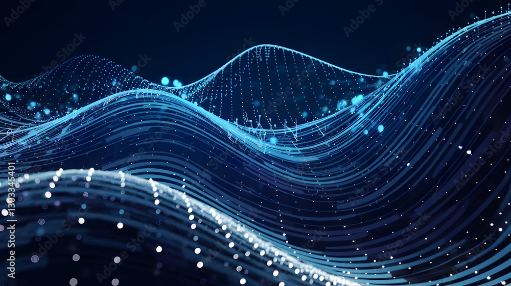 Poster digital data waves: a mesmerizing visual representation of digital data waves, flowing across a vibr