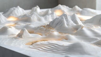 White mountain landscape model, illuminated