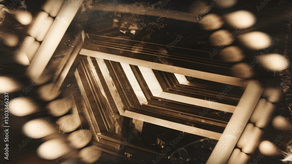 Poster geometric abstraction: a dramatic perspective captures a study in architectural structure, with stro