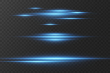 Flashes of blue and neon light, horizontal laser beam, line of light. Vector EPS10