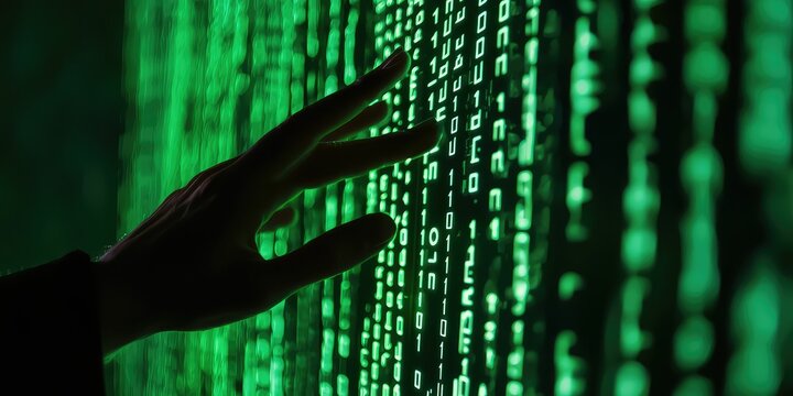Hand analyzing encrypted data streams for potential breaches. - Powered by Adobe