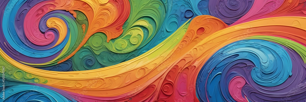Poster chromatic symphony: a vibrant explosion of color and intricate swirling patterns, an abstract artist
