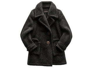 Stylish black sheepskin coat, warm winter fashion