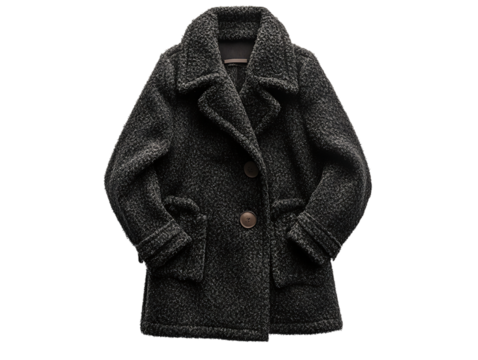 Stylish black sheepskin coat, warm winter fashion